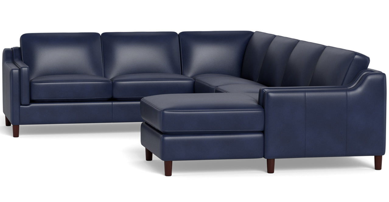 Bella Leather Sectional with Right Chaise, Navy